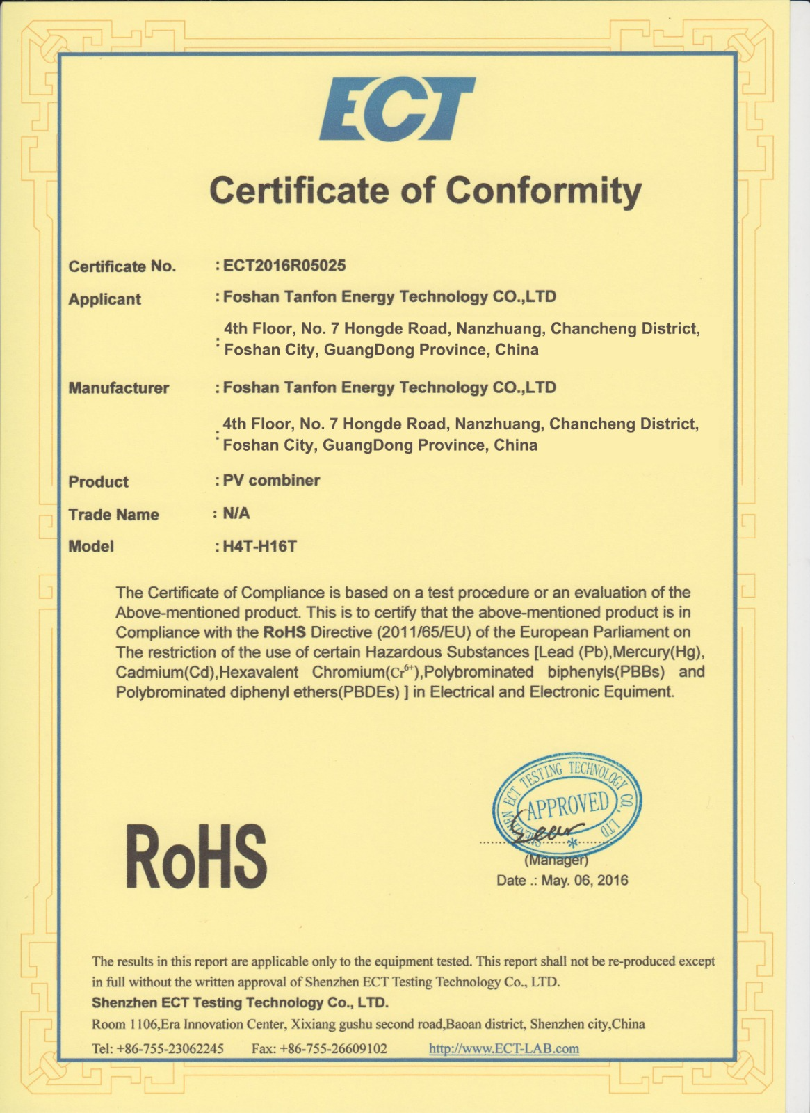 ECT Certificate of Conformity 2